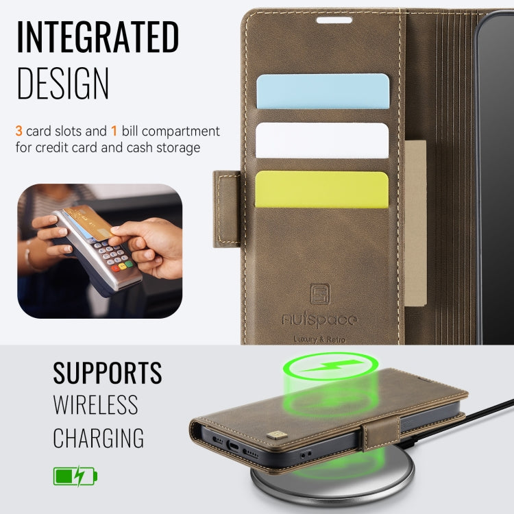 For iPhone 13 Pro Max AutSpace A11 Side Buckle MagSafe Magnetic RFID Phone Leather Case(Coffee)