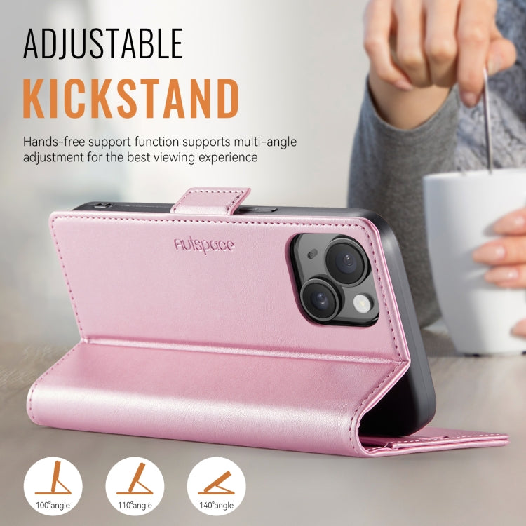 For iPhone 13 AutSpace A11 Side Buckle MagSafe Magnetic RFID Phone Leather Case(Rose Gold)
