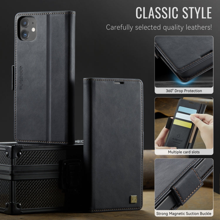 For iPhone 12 / 12 Pro AutSpace A11 Side Buckle MagSafe Magnetic RFID Phone Leather Case(Black)