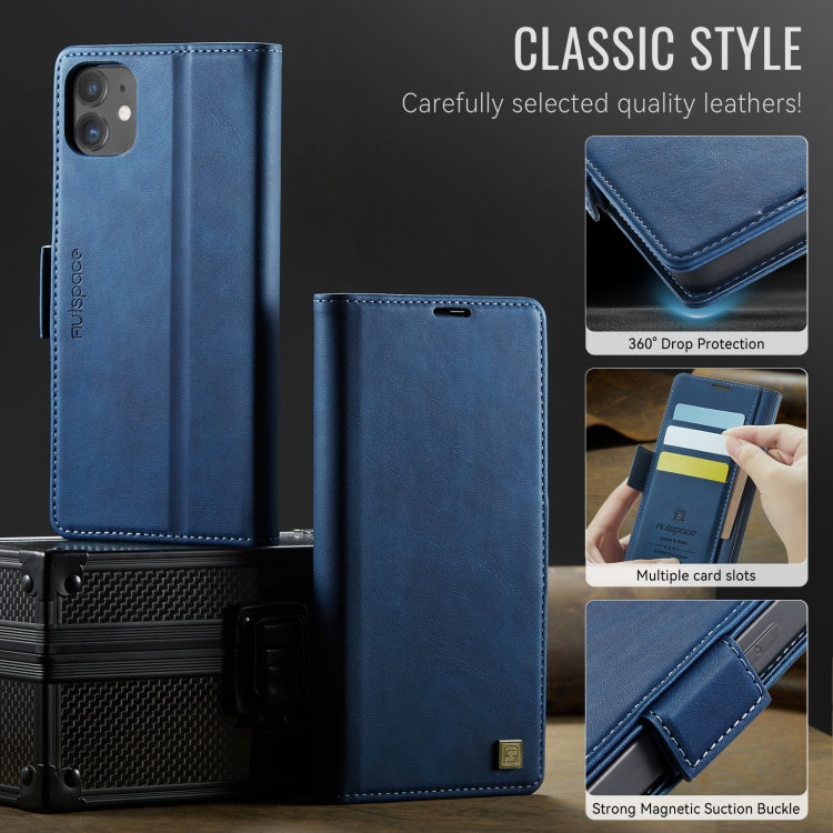 For iPhone 12 / 12 Pro AutSpace A11 Side Buckle MagSafe Magnetic RFID Phone Leather Case(Blue)