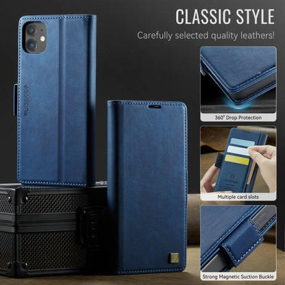 For iPhone 12 / 12 Pro AutSpace A11 Side Buckle MagSafe Magnetic RFID Phone Leather Case(Blue)