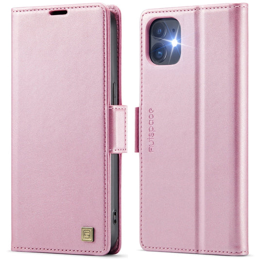 For iPhone 12 / 12 Pro AutSpace A11 Side Buckle MagSafe Magnetic RFID Phone Leather Case(Rose Gold)