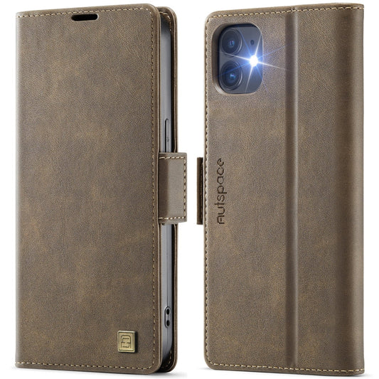 For iPhone 12 / 12 Pro AutSpace A11 Side Buckle MagSafe Magnetic RFID Phone Leather Case(Coffee)