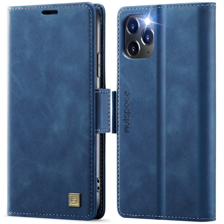 Pour iPhone 11 Pro Max AutSpace A11 Étui en cuir magnétique MagSafe RFID avec boucle latérale (Bleu)