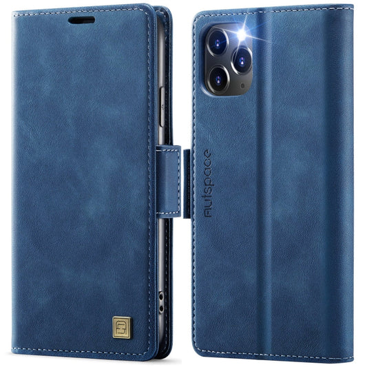 For iPhone 11 Pro Max AutSpace A11 Side Buckle MagSafe Magnetic RFID Phone Leather Case(Blue)