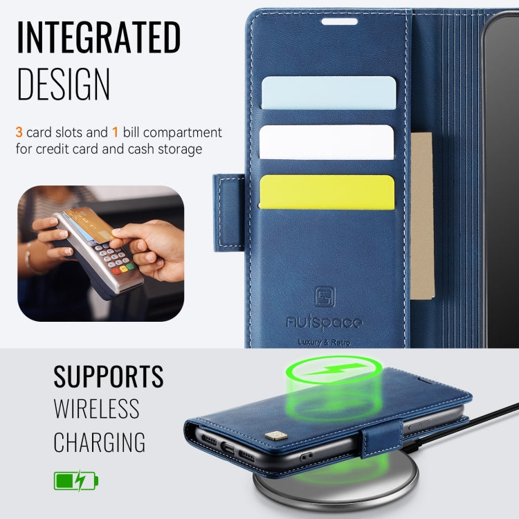 Pour iPhone 11 Pro Max AutSpace A11 Étui en cuir magnétique MagSafe RFID avec boucle latérale (Bleu)