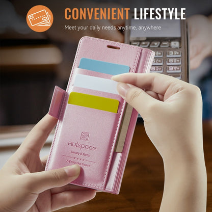 For iPhone 11 Pro Max AutSpace A11 Side Buckle MagSafe Magnetic RFID Phone Leather Case(Rose Gold)