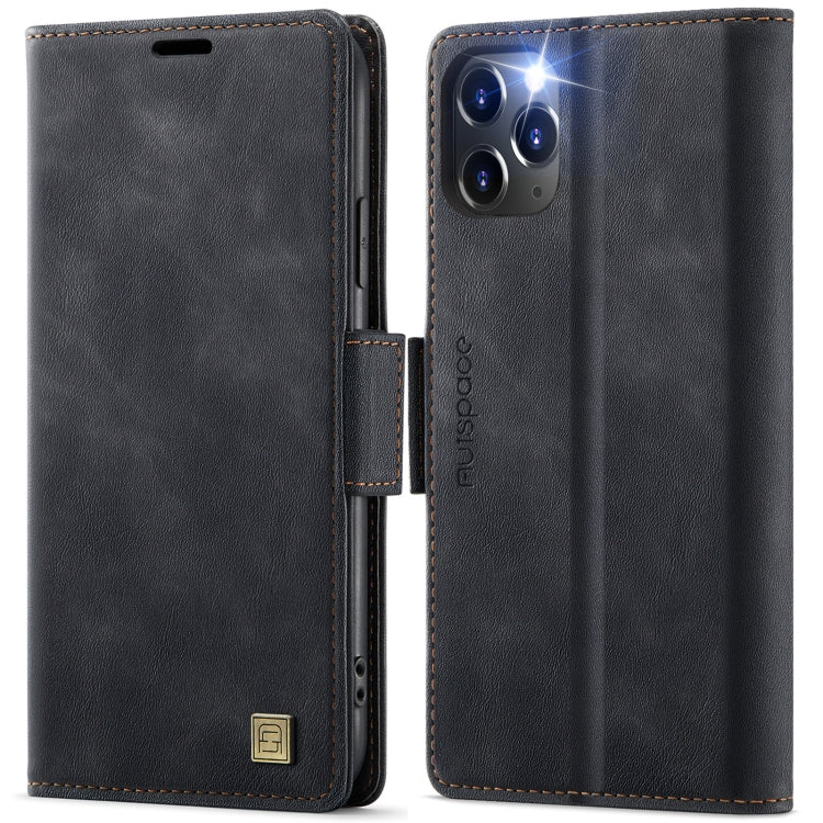 For iPhone 11 Pro AutSpace A11 Side Buckle MagSafe Magnetic RFID Phone Leather Case(Black)