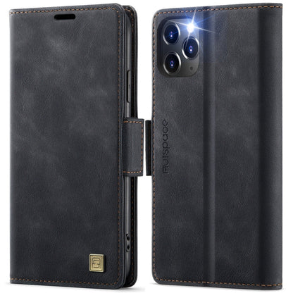 For iPhone 11 Pro AutSpace A11 Side Buckle MagSafe Magnetic RFID Phone Leather Case(Black)