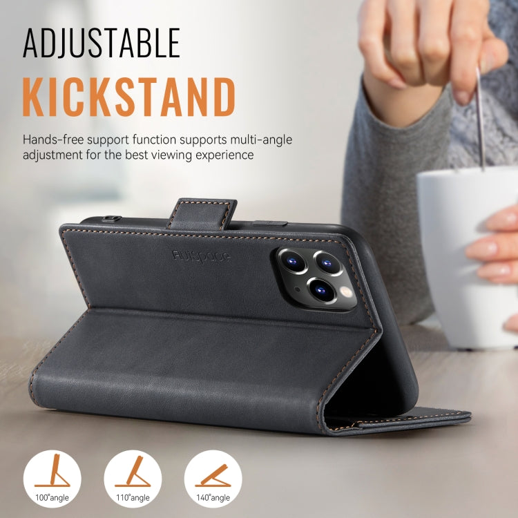 For iPhone 11 Pro AutSpace A11 Side Buckle MagSafe Magnetic RFID Phone Leather Case(Black)