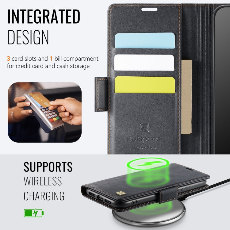 For iPhone 11 Pro AutSpace A11 Side Buckle MagSafe Magnetic RFID Phone Leather Case(Black)
