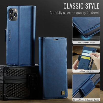 For iPhone 11 Pro AutSpace A11 Side Buckle MagSafe Magnetic RFID Phone Leather Case(Blue)