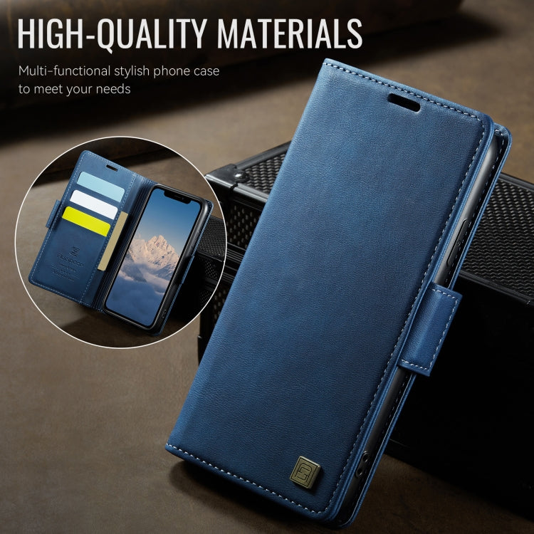 For iPhone 11 Pro AutSpace A11 Side Buckle MagSafe Magnetic RFID Phone Leather Case(Blue)