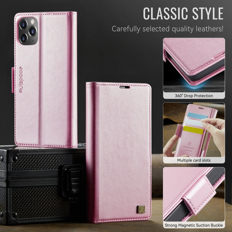 For iPhone 11 Pro AutSpace A11 Side Buckle MagSafe Magnetic RFID Phone Leather Case(Rose Gold)