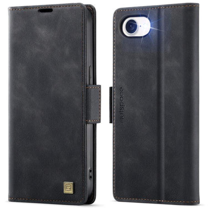 For iPhone 17e / 16e AutSpace A11 Side Buckle MagSafe Magnetic RFID Phone Leather Case(Black)