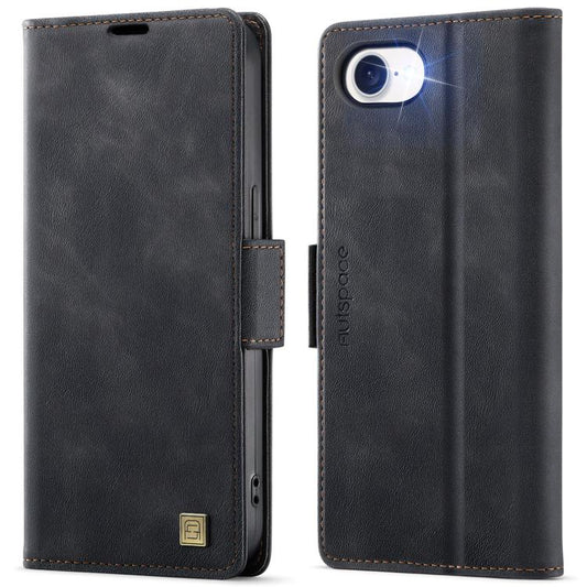 For iPhone 17e / 16e AutSpace A11 Side Buckle MagSafe Magnetic RFID Phone Leather Case(Black)