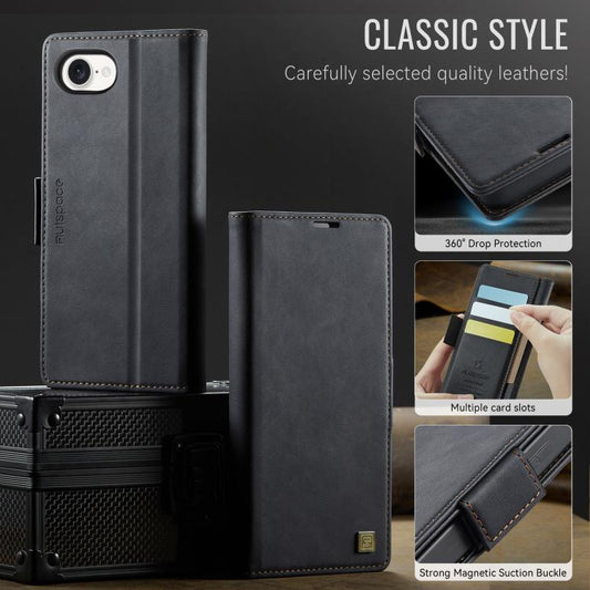 For iPhone 17e / 16e AutSpace A11 Side Buckle MagSafe Magnetic RFID Phone Leather Case(Black)