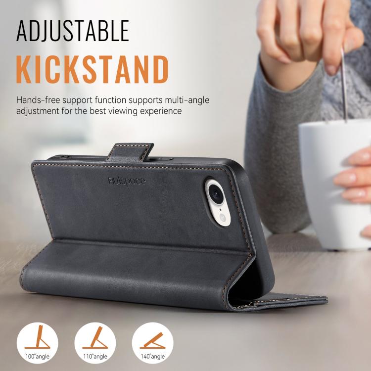 For iPhone 17e / 16e AutSpace A11 Side Buckle MagSafe Magnetic RFID Phone Leather Case(Black)
