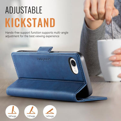 For iPhone 17e / 16e AutSpace A11 Side Buckle MagSafe Magnetic RFID Phone Leather Case(Blue)