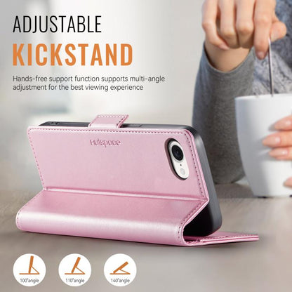 Pour iPhone 17e / 16e AutSpace A11 Étui en Cuir Magnétique MagSafe avec Boucle Latérale et Blocage RFID (Or Rose)