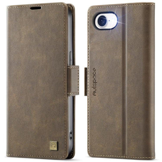 For iPhone 17e / 16e AutSpace A11 Side Buckle MagSafe Magnetic RFID Phone Leather Case(Coffee)