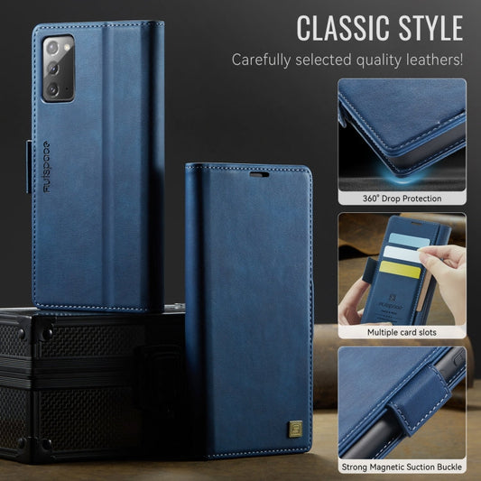 For Samsung Galaxy Note20 AutSpace A11 Side Buckle MagSafe Magnetic RFID Phone Leather Case(Blue)