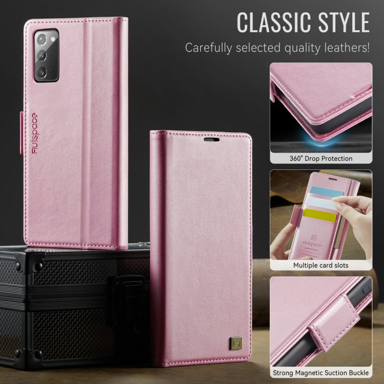 For Samsung Galaxy Note20 AutSpace A11 Side Buckle MagSafe Magnetic RFID Phone Leather Case(Rose Gold)