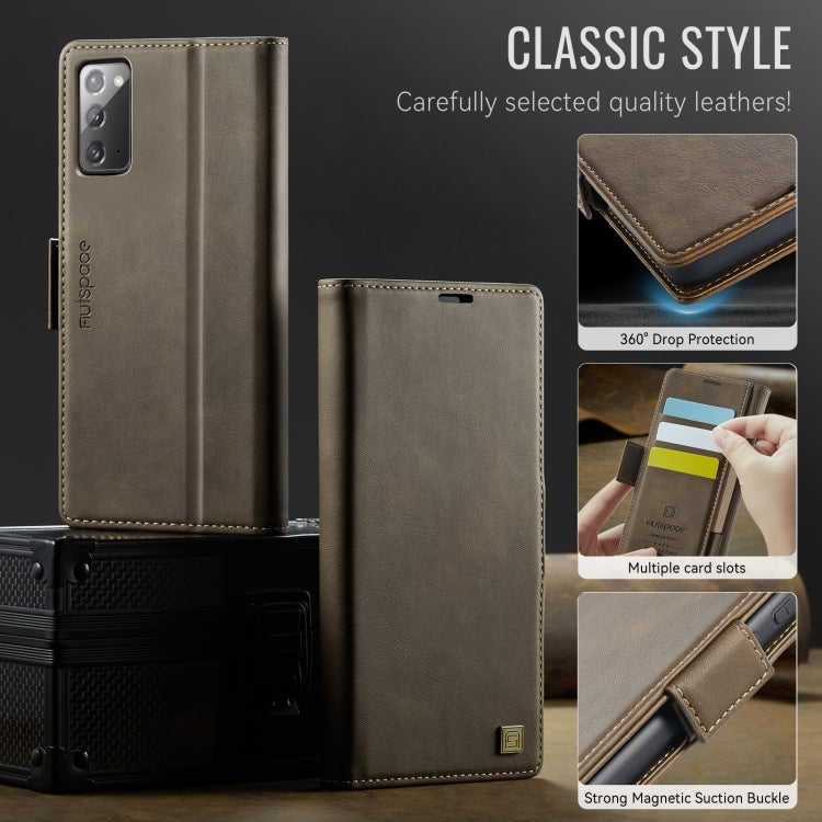 For Samsung Galaxy Note20 AutSpace A11 Side Buckle MagSafe Magnetic RFID Phone Leather Case(Coffee)