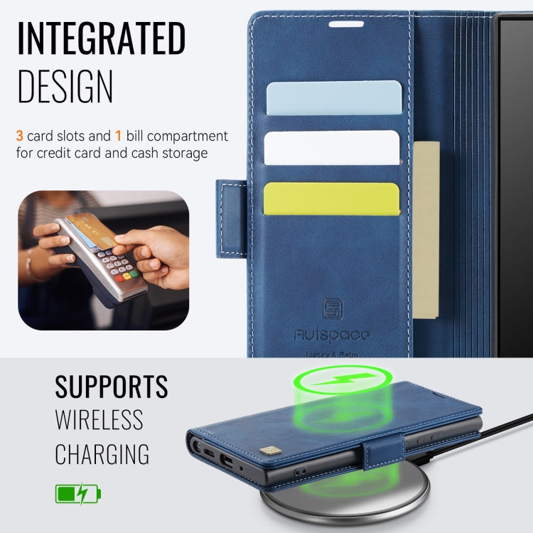Pour Samsung Galaxy Note20 Ultra AutSpace A11 Étui en cuir avec boucle latérale MagSafe magnétique RFID pour téléphone (bleu)
