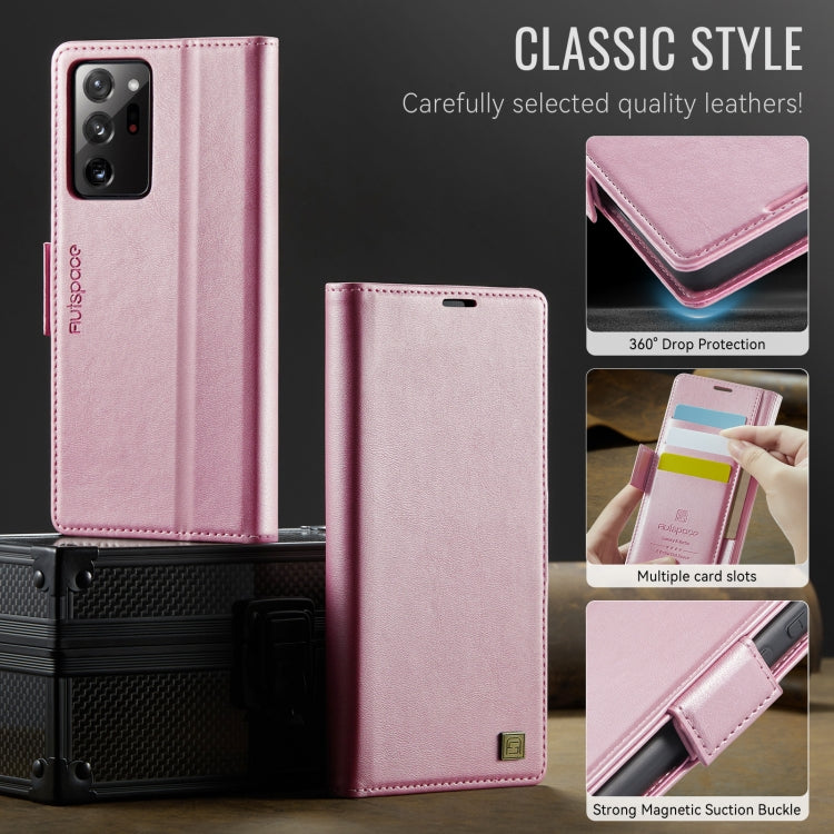 For Samsung Galaxy Note20 Ultra AutSpace A11 Side Buckle MagSafe Magnetic RFID Phone Leather Case(Rose Gold)