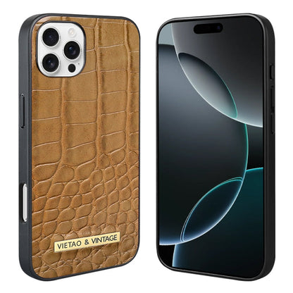 For iPhone 16 Pro Max VIETAO Alligator Texture PU Phone Case(Brown)