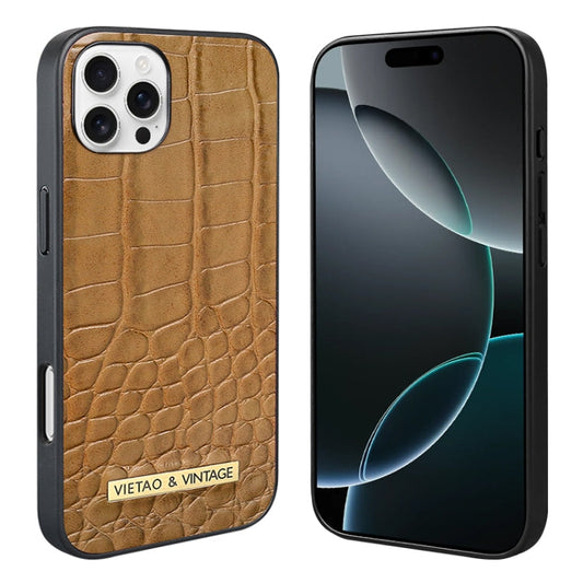 For iPhone 16 Pro Max VIETAO Alligator Texture PU Phone Case(Brown)