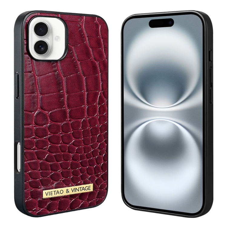 Pour iPhone 16 Étui de téléphone en PU texturé en alligator VIETAO (Rouge)