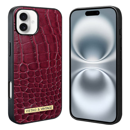Pour iPhone 16 Étui de téléphone en PU texturé en alligator VIETAO (Rouge)