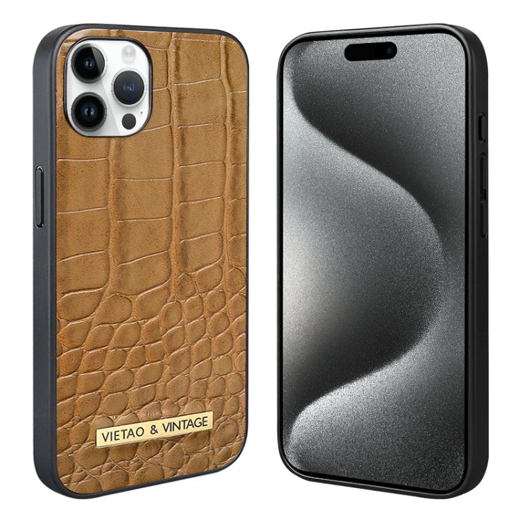 For iPhone 15 Pro VIETAO Alligator Texture PU Phone Case(Brown)