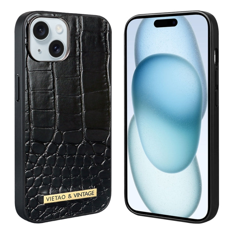 For iPhone 15 VIETAO Alligator Texture PU Phone Case(Black)