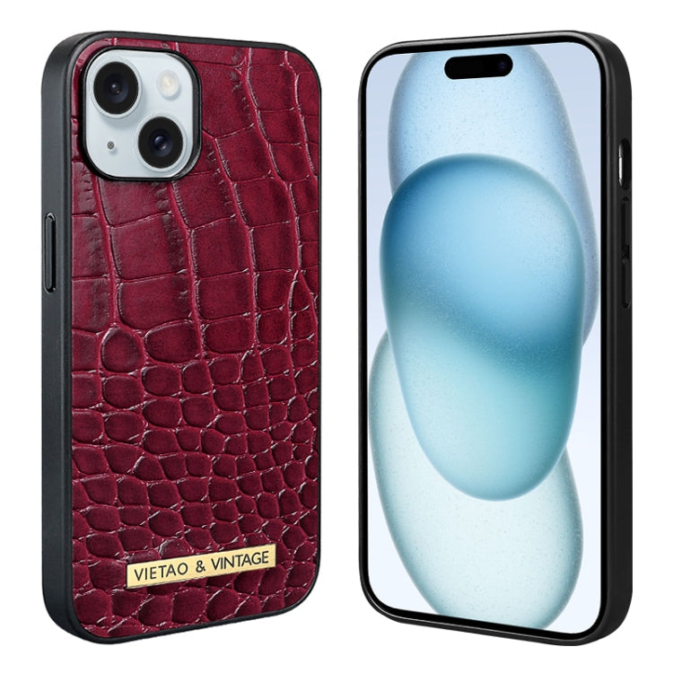 For iPhone 15 VIETAO Alligator Texture PU Phone Case(Red)