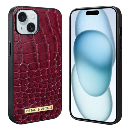 For iPhone 15 VIETAO Alligator Texture PU Phone Case(Red)