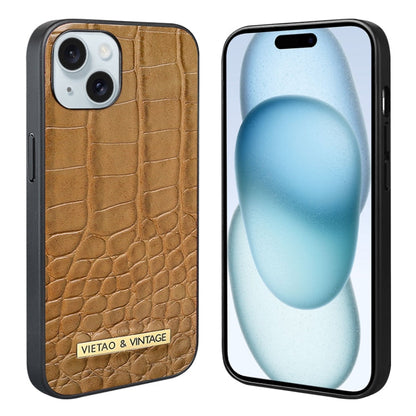 Pour iPhone 15 Coque de téléphone en PU texture alligator VIETAO (Marron)