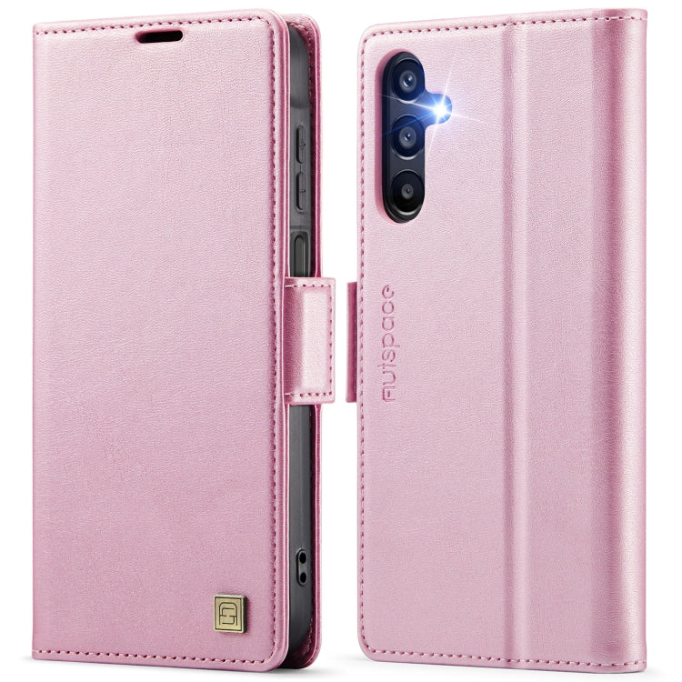 Pour Samsung Galaxy A14 4G / 5G Étui en Cuir avec Boucle Latérale MagSafe Magnétique RFID AutSpace A11 (Or Rose)