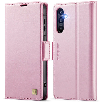 Pour Samsung Galaxy A14 4G / 5G Étui en Cuir avec Boucle Latérale MagSafe Magnétique RFID AutSpace A11 (Or Rose)