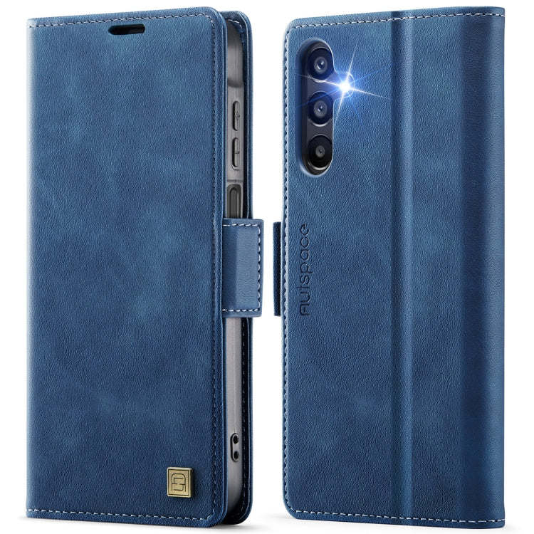 For Samsung Galaxy A15 4G / 5G AutSpace A11 Side Buckle MagSafe Magnetic RFID Phone Leather Case(Blue)