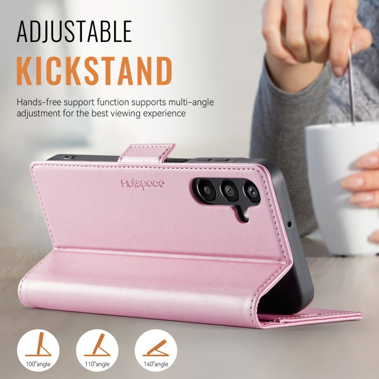 Pour Samsung Galaxy A15 4G / 5G AutSpace A11 Étui en cuir avec boucle latérale MagSafe magnétique RFID (Or rose)