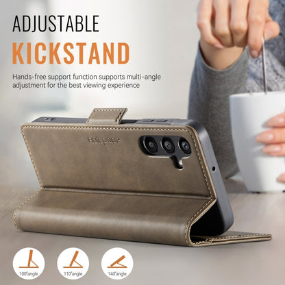 For Samsung Galaxy A15 4G / 5G AutSpace A11 Side Buckle MagSafe Magnetic RFID Phone Leather Case(Coffee)
