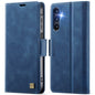 For Samsung Galaxy A16 5G AutSpace A11 Side Buckle MagSafe Magnetic RFID Phone Leather Case(Blue)