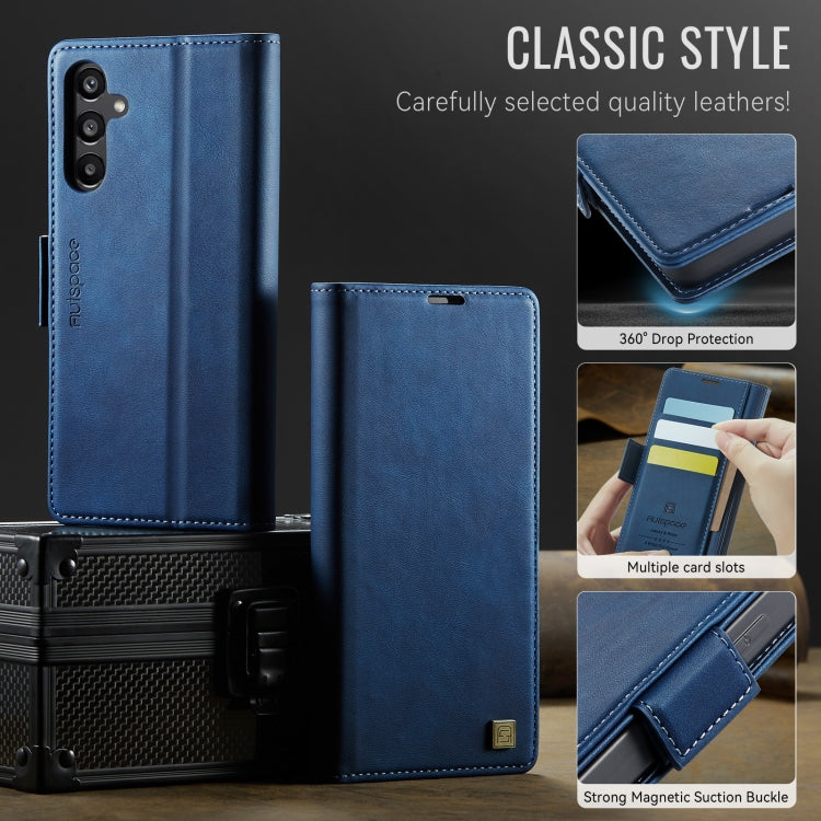 For Samsung Galaxy A16 5G AutSpace A11 Side Buckle MagSafe Magnetic RFID Phone Leather Case(Blue)