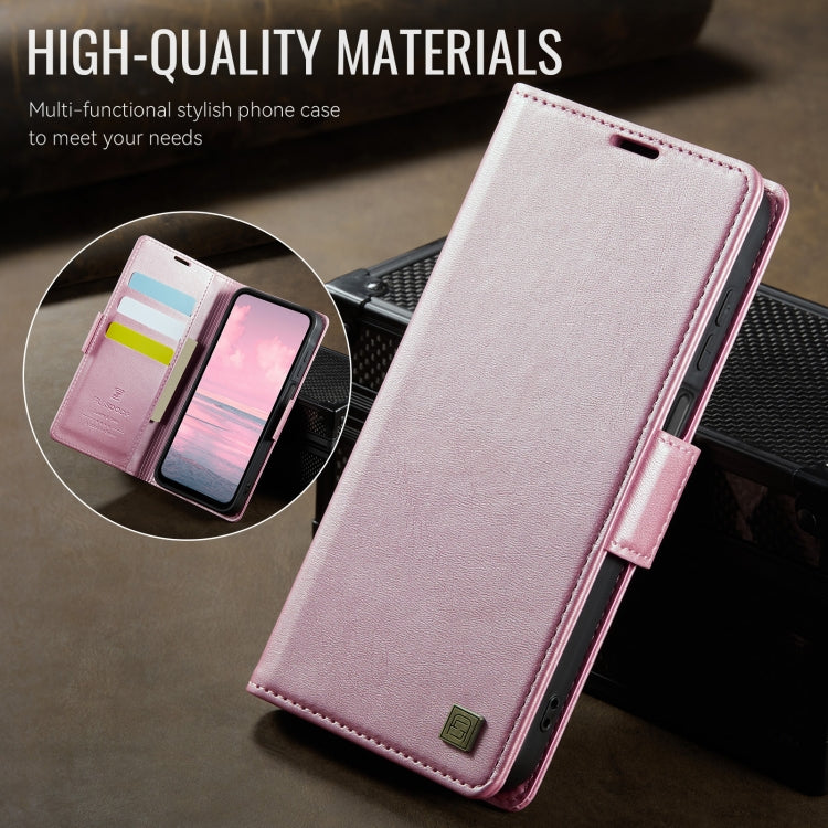 For Samsung Galaxy A16 5G AutSpace A11 Side Buckle MagSafe Magnetic RFID Phone Leather Case(Rose Gold)