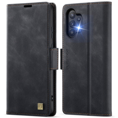 For Samsung Galaxy A32 5G AutSpace A11 Side Buckle MagSafe Magnetic RFID Phone Leather Case(Black)