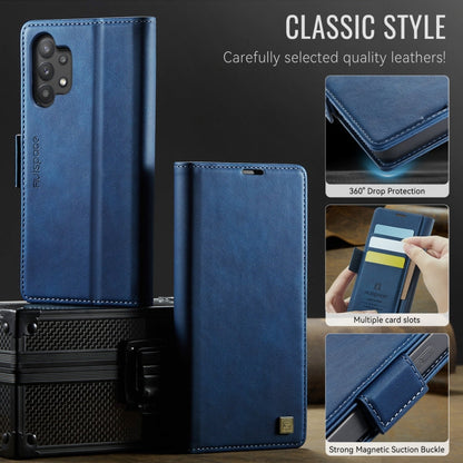 For Samsung Galaxy A32 5G AutSpace A11 Side Buckle MagSafe Magnetic RFID Phone Leather Case(Blue)