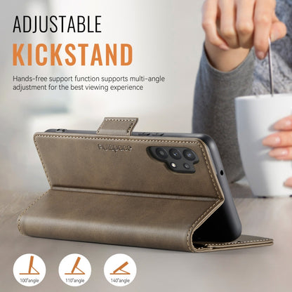 For Samsung Galaxy A32 5G AutSpace A11 Side Buckle MagSafe Magnetic RFID Phone Leather Case(Coffee)